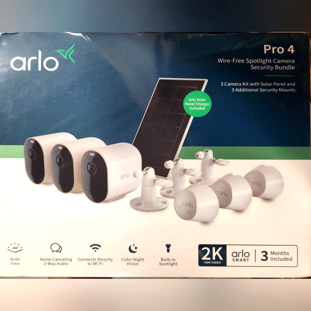 New Arlo Pro 4 Wire Free Spotlight Camera Security Bundle